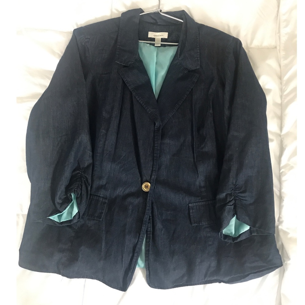 Denim Sky Blue Lined Blazer w/ Flap Pockets